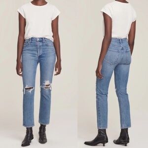 AGOLDE Riley High Rise Straight Leg Jeans in Whiplash Blue Denim Size 25